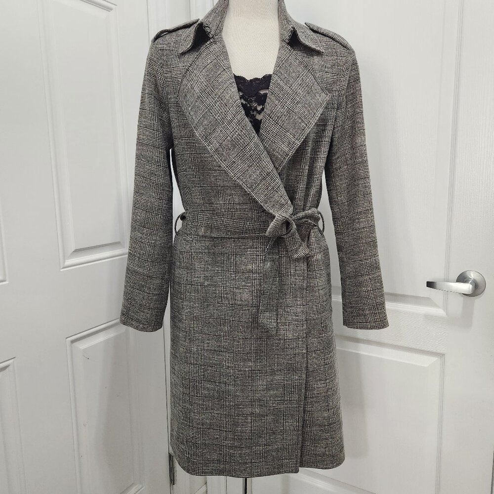 Allsaints Check Print Single Button Tie Waist Trench Coat